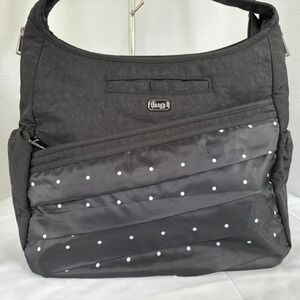 Lug PARACHUTE Nylon Crossbody Travel Bag Black with White Polk Dots